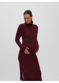 Strickkleid MAMALICIOUS "MLSUNIVA JUNE LS KNIT MIDI DRESS 2F NOOS", Damen, Gr. XL, N-Gr, Langarm, Rippstrick, braun (windsor wine detail:melange), Rippstrick, Obermaterial: 89% Polyester, 8% Nylon, 3% Elasthan, meliert, regular fit Midi, Rundhals, Kleider Strickkleid, Materialmix, regular fit