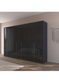 Dreht&uuml;renschrank OTTO HOME "Kleiderschrank Schrank Garderobe AGORDO Schlafzimmer", grau (graumetallic, effektgrau hochglanz), B:315cm H:210cm T:54cm, Holzwerkstoff, Schr&auml;nke, Dreht&uuml;renschrank, durchdachte Innenausstattung, in 8 Breiten und 2 H&ouml;hen MADE IN GERMANY