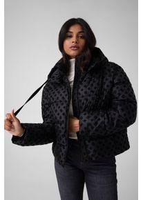 Steppjacke Guess "NEW DAISY CROP LOGO PUFFER", Damen, Gr. S, jet schwarz a996, Web, Obermaterial: 100% Polyamid, gemustert, regular fit h&uuml;ftlang, hoch geschlossener Ausschnitt, B&uuml;ndchen, Jacken Steppjacke, mit verstellbarem Saum, 4G-Velours-Logos
