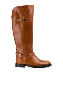 Schlupfstiefel Marc Cain, Damen, Gr. 38, Leder, Normalschaft, braun used, Kalbsleder, Schuhe Schlupfstiefel, Blockabsatz, Langschaftstiefel mit Zierschnallen und Ziern&auml;hten