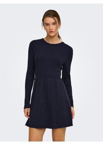 Strickkleid Only "ONLFIA LS CABLE DRESS KNT", Damen, Gr. XL, N-Gr, Langarm, Strick, blau (night sky), Strick, Obermaterial: 50% Viskose, 27% Nylon, 23% Polyester, unifarben, regular fit ca. Mitte Oberschenkel, Rundhals, Kleider Strickkleid, Viskosemischung, regular fit
