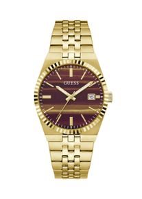 Quarzuhr Guess "VINCENT", gold (goldfarben, braun, goldfarben, braun), Armbanduhren, Damen, goldfarben, Quarzuhr, Armbanduhr, Damenuhr, Herrenuhr, Edelstahlarmband, analog, Tag