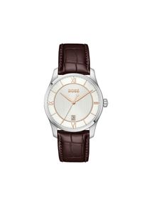 Quarzuhr BOSS "PRINCIPLE", braun (braun, wei&szlig;), Armbanduhren, Damen, silberfarben, Quarzuhr, Armbanduhr, Damenuhr, Herrenuhr, Lederarmband, analog, Tag