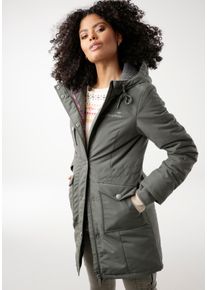 Langjacke Kangaroos, Damen, Gr. 50, gr&uuml;n (khaki), Web, Obermaterial: 100% Polyester. Futter: 100% Polyester. Wattierung: 100% Polyester, gepunktet, kontrastfarbene Details, unifarben mit Farbeinsatz, figurumspielend Po-bedeckend, Jacken Langjacke, f&uuml;r den &Uuml;bergang, aus leichtem Webmaterial, modisch