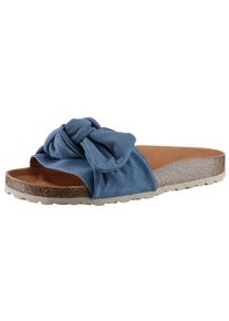 Pantolette VERBENAS "Roxy Roda", Damen, Gr. 35, Synthetik, blau (blaugrau), Veloursleder, Schuhe Pantolette, Sommerschuh, Flat, Pool Slides mit modischer Schlaufe