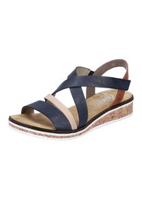 Sandale Rieker, Damen, Gr. 38, Synthetik, blau (dunkelblau, kombiniert), Lederimitat, Basic, Schuhe Sandale, Sommerschuh, Sandalette, Keilabsatz, mit Klettriemchen