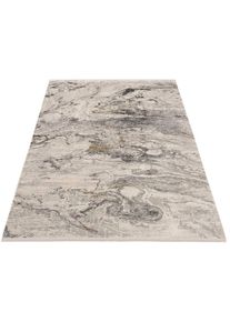 Teppich OCI DIE TEPPICHMARKE "BESTSELLER YOU", grau (goldfarben, grau), B:80cm H:8mm L:200cm, Viskose, Teppiche, Teppich, Glanz Viskose, mit Fransen, Hoch Tief Struktur, Vintage, Wohnzimmer