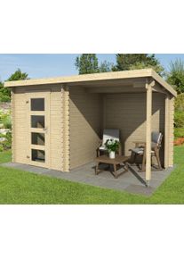 Gartenhaus Lasita Maja "Jelle 175 Plus", beige (naturbelassen), ohne Fu&szlig;boden, R&uuml;ckwand, ohne Dacheindeckung, Massivholz, Gartenh&auml;user, Gartenhaus, Blockbohlenhaus 28mm mit Anbau