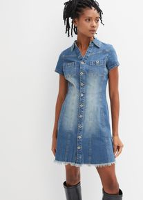 Jeanskleid bonprix, Damen, Gr. 42, N-Gr, Kurzarm, Denim/Jeans, blau denim, Denim/Jeans, Obermaterial: 98% Baumwolle, 2% Elasthan, A-Linie, Kleider Jeanskleid, A-Linien-Schnitt, kurzer Arm, tailliertes Design, mit Brusttaschen