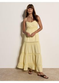 Spitzenkleid Apricot "Maxikleid", Damen, Gr. M (38), N-Gr, gelb, gewebt, Obermaterial: 100% Baumwolle CO., uni, normal, V-Ausschnitt, Kleider Spitzenkleid, mit H&auml;kelverzierung
