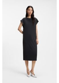 Midikleid BOSS Orange "Endra Premium Damenmode", Damen, Gr. M, N-Gr, Kurzarm, Jersey, schwarz (schwarz 001), Jersey, Obermaterial: 70% Modal, 30% Polyester, unifarben, gerade Midi, Rundhals, abgesteppte Kante, Kleider Midikleid, mit Knotendetail, gerade geschnitten