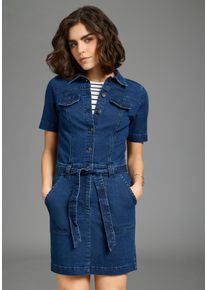 Jeanskleid Arizona, Damen, Gr. 46, N-Gr, Kurzarm, Denim/Jeans, blau (dunkelblau used), Denim/Jeans, Obermaterial: 82% Baumwolle, 17% Polyester, 1% Elasthan, unifarben, regular fit kniefrei, Kleider Jeanskleid, kniefrei, aus elastischer Baumwollmischung, mit aufgesetzten Taschen