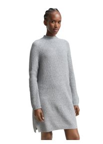 Strickkleid Tom Tailor Denim, Damen, Gr. XL, N-Gr, Langarm, Rippstrick, grau (cement grau melange), Rippstrick, Obermaterial: 62% Polyacryl, 25% Polyester, 10% Baumwolle, 3% sonstige Fasern, meliert, regular fit knielang, gerader Abschluss, Kleider Strickkleid, mit Stehkragen