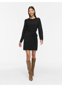 Strickkleid Vila "VILIGA L/S O-NECK BELTED KNIT DRESS-NOOS", Damen, Gr. XS, N-Gr, Langarm, Strick, schwarz (schwarz beauty), Strick, Obermaterial: 97% Polyester, 3% Elasthan, unifarben, regular fit Midi, Rundhals, gerader Abschluss, Kleider Strickkleid, Materialmix, normal geschnitten