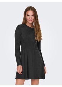 Strickkleid Only "ONLFIA LS CABLE DRESS KNT", Damen, Gr. S, N-Gr, Langarm, Strick, grau (dunkelgrau melange), Strick, Obermaterial: 50% Viskose, 27% Nylon, 23% Polyester, meliert, regular fit ca. Mitte Oberschenkel, Rundhals, Kleider Strickkleid, Viskosemischung, regular fit, Topseller