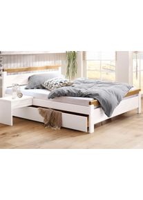Massivholzbett OTTO HOME "CAPRE" im skandinavischem Landhausstil", wei&szlig; (wei&szlig;, eichefarben), B:209,5cm L:208cm, Betten, Massivholzbett, mit Rollrost, aus zertifiziertem Massivholz, Lamellenoptik