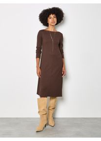 Midikleid Apricot "Midi-Kleid", Damen, Gr. S (36), N-Gr, braun, Strick, Obermaterial: 98% Polyester PES. 2% Elasthan EL., uni, U-Boot-Ausschnitt, Kleider Midikleid, aus strukturiertem Jersey