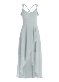 Abendkleid Vera Mont "Abendkleid mit Volant", Damen, Gr. 44, EURO, blau (smoky salvia), Obermaterial: 100% Polyester PES., Kleider Abendkleid