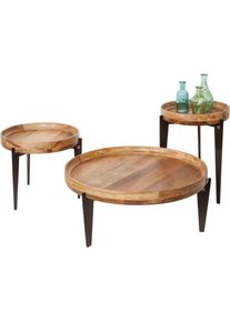 Beistelltisch Sit "Trento &Oslash; 46 cm Mangoholz mit Tablettfunktion & Metallgestell", gelb (mango natur), B:46cm H:42cm T:46cm, Tische, Beistelltisch, Abnehmbare Tischplatte auch als praktisches Tablett nutzbar