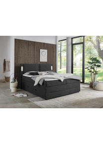 Boxbett Inosign "ELVERTA, Polsterbett mit Bettkasten, inkl. Taschenfederkernmatratze H3", schwarz, B:190cm L:208cm, Stoffbezug Nordic (100% Polyester), Komplettbetten, Boxbett, mit Topper und LED-Beleuchtung, Strukturstoff-Bezug, 180x200 cm