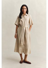 Hemdblusenkleid Gant "LINEN", Damen, Gr. 38, N-Gr, Kurzarm, Web, beige (oat beige), Web, Obermaterial: 100% Leinen, unifarben, regular fit wadenlang, Rundhals, eingesetzt gerader Abschluss, Kleider Hemdblusenkleid, Regular fit mit Bindeg&uuml;rtel