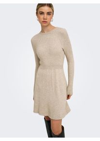Strickkleid Only "ONLFIA LS FIT FLARE ONEC DRESS CS KNT", Damen, Gr. M, N-Gr, Langarm, Strick, beige (weatherot teak detail:melange), Strick, Obermaterial: 50% Viskose, 27% Nylon, 23% Polyester, meliert, Midi, Rundhals, Kleider Strickkleid, Viskosemischung, normal geschnitten