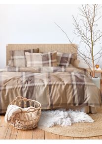 Bettw&auml;sche Irisette "Panda 8680", braun (80 natur), B/L: 155cm x 220cm, 1 Stk., 1 Stk., Biber, B/L: 80cm x 80cm, 2, Biber, Obermaterial: 100% Baumwolle, Bettw&auml;sche, Bettw&auml;sche, Feinbiber, 2 teilig, flauschig