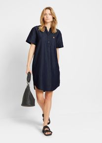 Jeanskleid bonprix, Damen, Gr. 42, N-Gr, Kurzarm, blau (blau denim used), Denim/Jeans, Obermaterial: 100% Baumwolle, unifarben, oversize knielang, V-Ausschnitt, angesetztes B&uuml;ndchen, Kleider Jeanskleid, Casual, aus Baumwolle, Oversize Passform