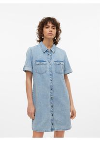 V&eacute;ro Moda Jeanskleid VERO MODA "VMJENNIE SS SHORT DENIM DRESS NOOS", Damen, Gr. S, N-Gr, Kurzarm, Denim/Jeans, blau (light blau denim), Denim/Jeans, Obermaterial: 90% Baumwolle, 10% Viskose, Kleider Jeanskleid