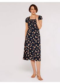 Midikleid Apricot "Vintage Rose Milchm&auml;dchen-Kleid", Damen, Gr. M (38), N-Gr, blau (navy), gewebt, Obermaterial: 100% Viskose CV., gebl&uuml;mt, Kleider Midikleid, mit Smokdetails