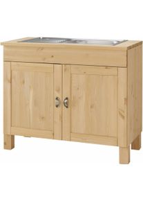 Sp&uuml;lenschrank Home Affaire "Oslo", beige (natur gebeizt, gewachst), B:100cm H:85cm T:60cm, Massivholz, Schr&auml;nke, Sp&uuml;lenschrank, 100 cm breit, in 2 Tiefen, inklusive Einbausp&uuml;le aus Edelstahl