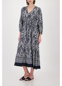 Maxikleid monari, Damen, Gr. 40, N-Gr, 3/4 Arm, Web, schwarz-wei&szlig; (schwarz gem), Web, Obermaterial: 100% Viskose, gemustert, regular fit wadenlang, eingesetzt elastischer Bund, Kleider Maxikleid, Regular fit mit V-Ausschnitt