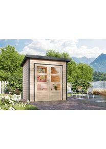 Gartenhaus Karibu "Plutino 1, in verschiedenen Farben", naturbelassen, anthrazit, ohne Fu&szlig;boden, Blechdach, Massivholz, Gartenh&auml;user, Gartenhaus