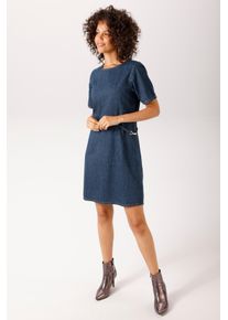 Jeanskleid Aniston CASUAL, Damen, Gr. 40, N-Gr, Kurzarm, Denim/Jeans, dunkelblau, Denim/Jeans, Obermaterial: 100% Baumwolle, leichte Abriebeffekte, unifarben, figurumspielend kniefrei, Rundhals, Kleider Jeanskleid, mit goldfarbenen Schmuck-Elementen an den Seiten - NEUE KOLLEKTION