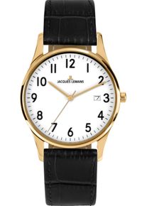 Quarzuhr Jacques Lemans "London", schwarz (schwarz, wei&szlig;, goldfarben, wei&szlig;), Armbanduhren, Damen, goldfarben, Quarzuhr, Armbanduhr, Damenuhr, Lederarmband, analog, Tag