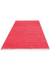 Teppich OTTO HOME "Paul, Handwebteppich" Gr. 32, rot, B:40cm H:5mm L:60cm, Baumwolle, Teppiche, Teppich, reine Baumwolle, Uni, handgewebt, Wendeteppich, mit Fransen, L&auml;ufer