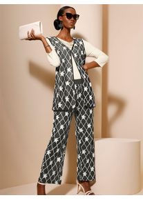 CR&Eacute;ATION L Longweste CREATION L, Damen, Gr. 40, schwarz-wei&szlig; (graphit, champagner), 100% Polyester, gebl&uuml;mt, gemustert, Westen Longweste