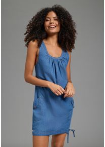 Jeanskleid Kangaroos, Damen, Gr. 44, N-Gr, Web, blau (blau used), Web, Obermaterial: 100% Baumwolle, unifarben, Basic, figurumspielend mini, Rundhals, Kleider Jeanskleid, knielang, trendig, aus Baumwolle, &auml;rmellos