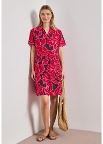 Druckkleid Street One, Damen, Gr. 38, N-Gr, Kurzarm, Web, salsa rot, Web, Obermaterial: 88% Viskose, 12% Polyamid, gebl&uuml;mt, l&auml;ssig geschnitten knieumspielend, V-Ausschnitt, abgesteppte Kante, Kleider Druckkleid, Knielanges Sommerkleid, Kurzarm, bedruckt