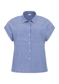 Hemdbluse Lascana, Damen, Gr. 48/50, blau (blau, wei&szlig; gestreift), Web, Obermaterial: 58% Viskose, 28% Baumwolle, 14% Leinen, gestreift, figurumspielend h&uuml;ftlang, V-Ausschnitt, mit Umschlag, Blusen Hemdbluse, aus Leinenmix mit Knopfleiste, Leinenbluse, Kurzarmbluse