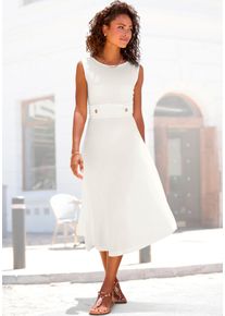 Midikleid Lascana "mit dekorativen Riegeln und goldenen Zierkn&ouml;pfen, b&uuml;gelfreie Qualit&auml;t", Damen, Gr. 44, N-Gr, ohne &Auml;rmel, Jersey, wei&szlig;, Jersey, Obermaterial: 95% Polyester, 5% Elasthan, unifarben, figurumspielend kniebedeckend, Rundhals, Kleider Midikleid, Elegantes Sommerkleid, Tr&auml;gerkleid, Partykleid, festlich