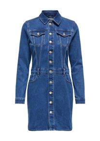 Jeanskleid Only "ONLELLEN L/S SHORT STRETCH DNM DRESS PIM", Damen, Gr. S, N-Gr, Langarm, Denim/Jeans, blau (medium blau denim), Denim/Jeans, Obermaterial: 92% Baumwolle, 6% Polyester, 2% Elasthan, unifarben, kniefrei, Kleider Jeanskleid, slim fit