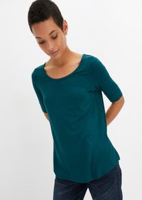 T-Shirt bonprix "Rundhalsshirt aus softer Viskose", Damen, Gr. 40/42 (M), gr&uuml;n (tiefgr&uuml;n), Obermaterial: 95% Viskose, 5% Elasthan, bequem, Shirts T-Shirt, bequeme Passform, Halbarm-Design, gerundeter Saum, abgesetzte N&auml;hte