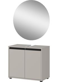 Badm&ouml;bel-Set Germania "Lemont", grau (steingrau), B:60cm H:200cm T:34cm, Holzwerkstoff, Kastenm&ouml;bel-Sets, Badm&ouml;bel-Set, 2-teilig