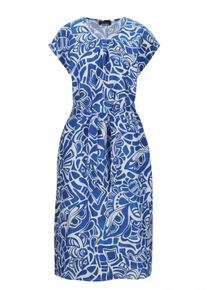Sommerkleid GOLDNER "Leinenkleid Ethno, Halbarm", Damen, Gr. 54, N-Gr, blau (royalblau, gemustert), Obermaterial: 100% Leinen LI., gerade, Sonstiges, Kleider Sommerkleid, Mit Bindeg&uuml;rtel und Taschen
