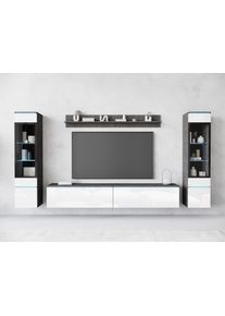 Wohnwand Home Affaire "VERA II", grau (mathera antrazit, wei&szlig; hochglanz), B:260cm H:130cm T:33cm, Kastenm&ouml;bel-Sets, Wohnwand, Vitrine mit Verglasung, stehend und h&auml;ngend, inklusive Beleuchtung
