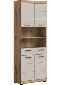 Hochschrank Welltime "SIENA, Breite 74cm, 4 T&uuml;ren, 1 Schubkasten, 2 offene F&auml;cher, MDF-Front", beige (evoke oak nachbildung, kaschmir matt), B:74cm H:191cm T:31cm, Holzwerkstoff, Schr&auml;nke, Hochschrank, in verschiedenen Farben erh&auml;ltlich, Badm&ouml;bel, Badschrank, Schrank, Bad