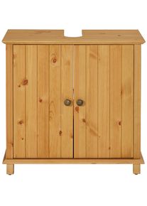 Waschbeckenunterschrank Home Affaire "Vili", braun (natur), B:60cm H:58cm T:30cm, Massivholz, Schr&auml;nke, Waschbeckenunterschrank, Breite 60 cm, Badezimmerschrank aus Massivholz, Metallgriffe