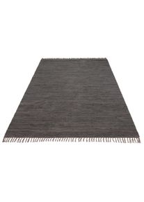 Teppich OTTO HOME "Paul, Handwebteppich" Gr. 2, grau (anthrazit), B:70cm H:5mm L:140cm, Baumwolle, Teppiche, Teppich, reine Baumwolle, Uni, handgewebt, Wendeteppich, mit Fransen, L&auml;ufer
