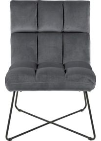 Loungesessel ACTONA GROUP, grau (dunkelgrau), B:62cm H:90cm T:86cm, Sessel, Loungesessel, Samtvelours und quadratische Steppn&auml;hte, verschiedene Variationen